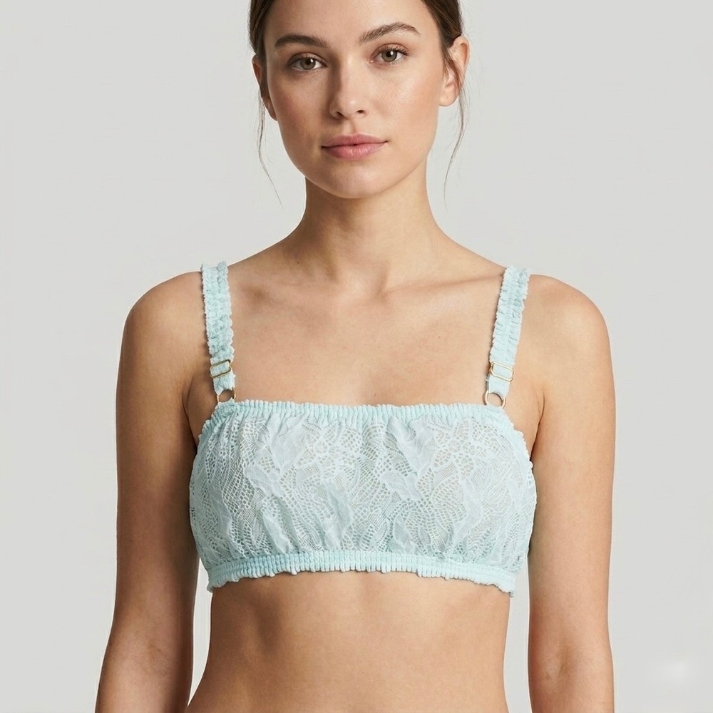 Aerie Mint Green Lace‎ Bandeau Bralette Bra Adjustable Ruffle Straps L Coquette